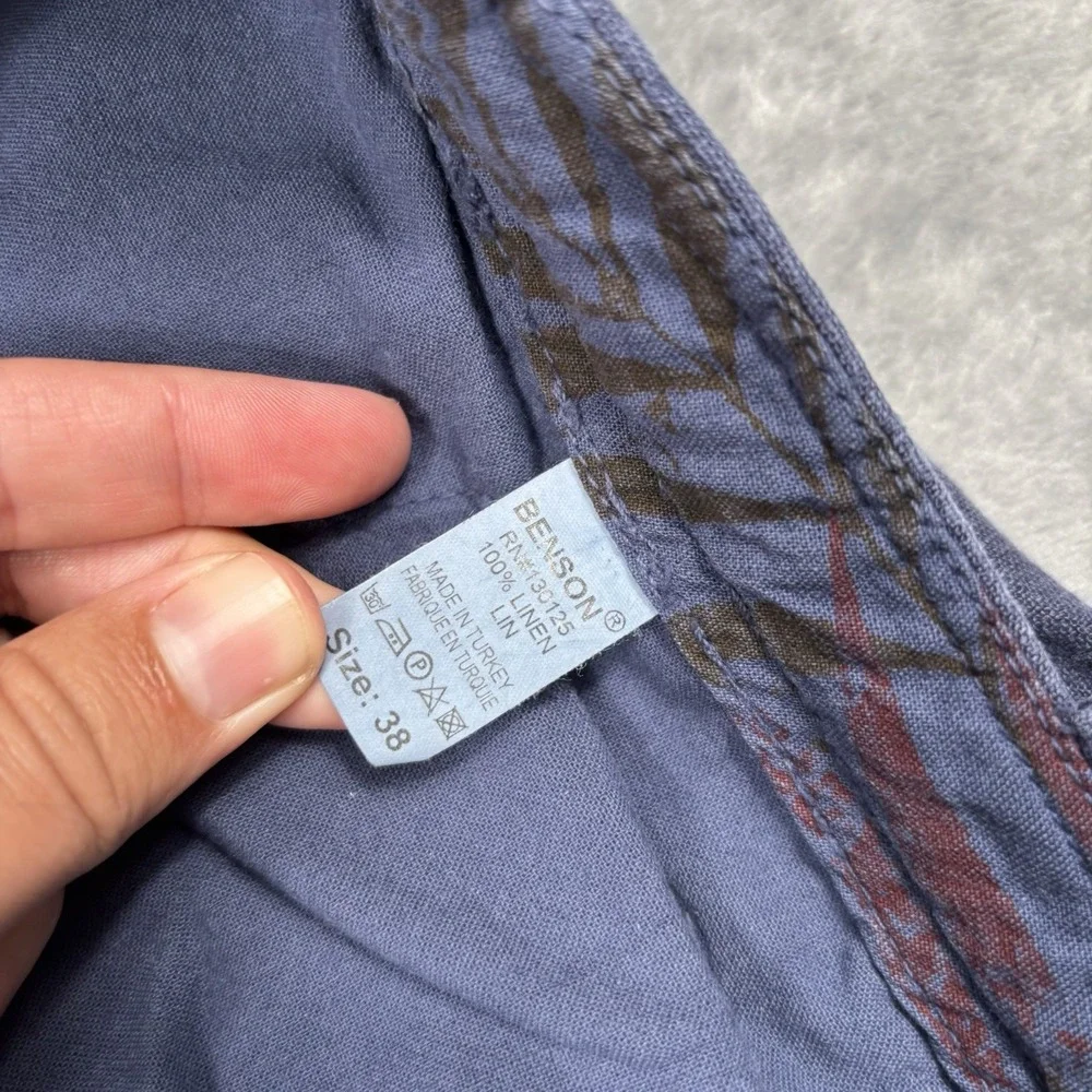 Benson NYC Casual Pants Size 38x32 Blue 100% Linen Lightweight
